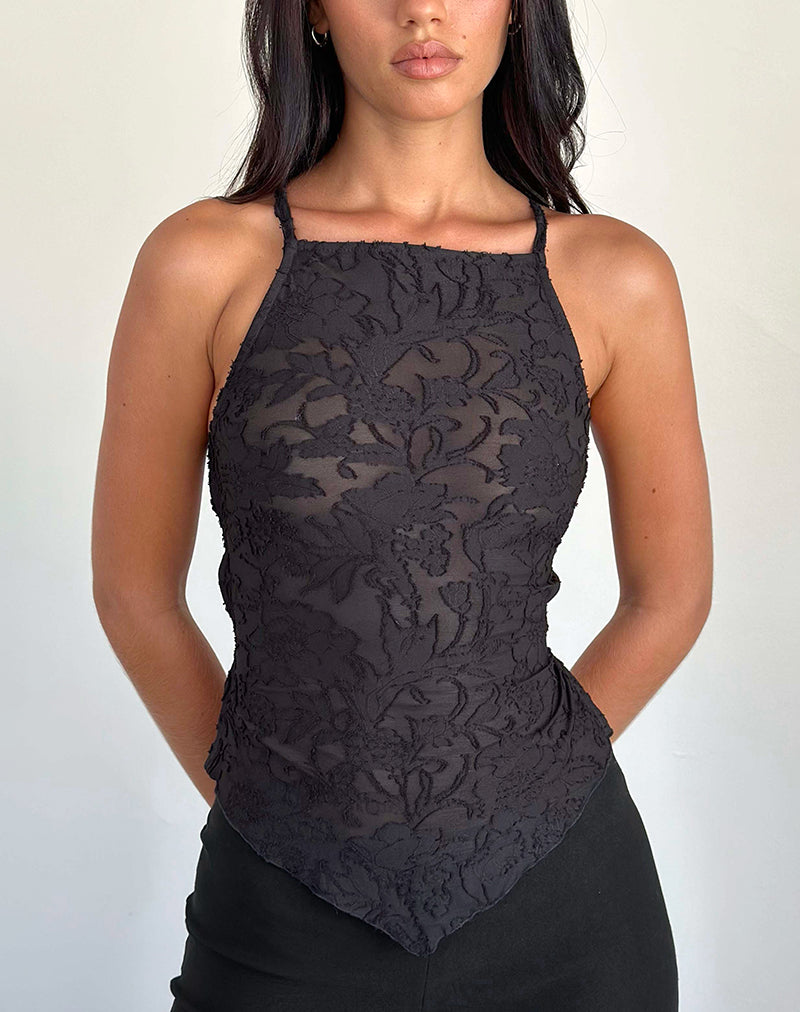 Maddison Top aus transparenter Blume Schwarz