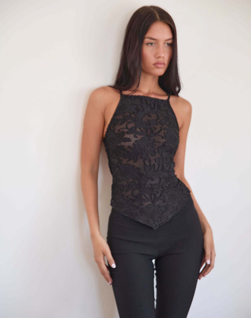 Image of Maddison Top in Sheer Flower Schwarz