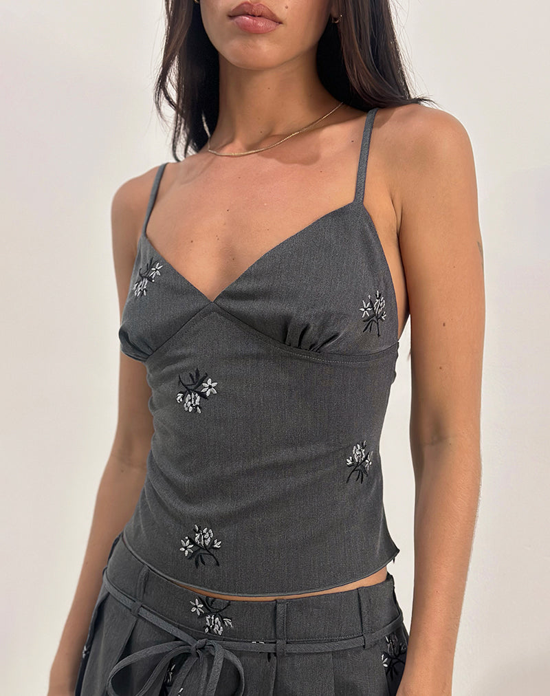 Image of Madira Top mit floraler Stickerei Tailoring Charcoal