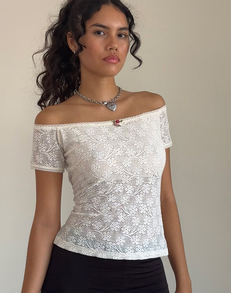 Mageina Bardot Top aus Spitze Elfenbein