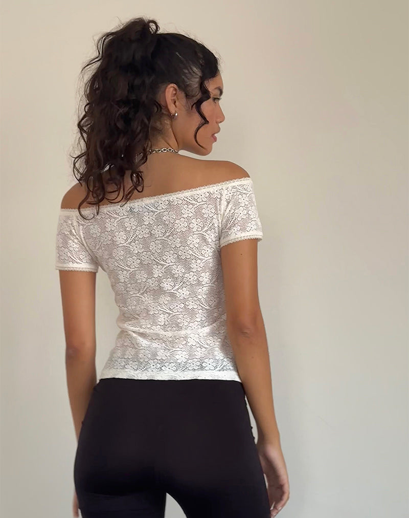 Mageina Bardot Top aus Spitze Elfenbein