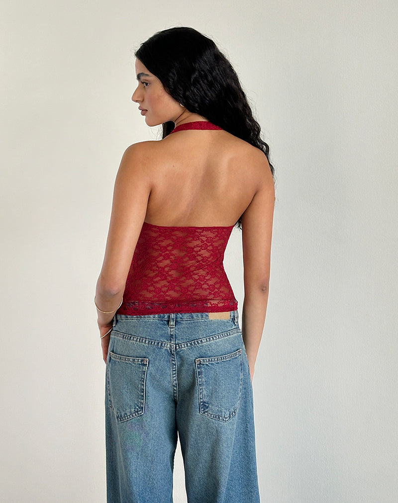 Image of Maggha Neckholder-Top aus Mari Lace Rot