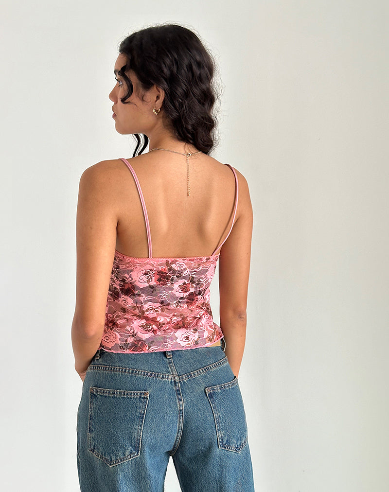 Bild von Magita Top in Pink Lace Floral Bloom