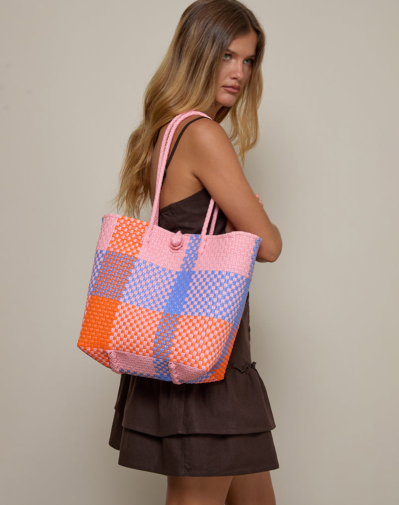 Image of Markttasche in Karo-Pink