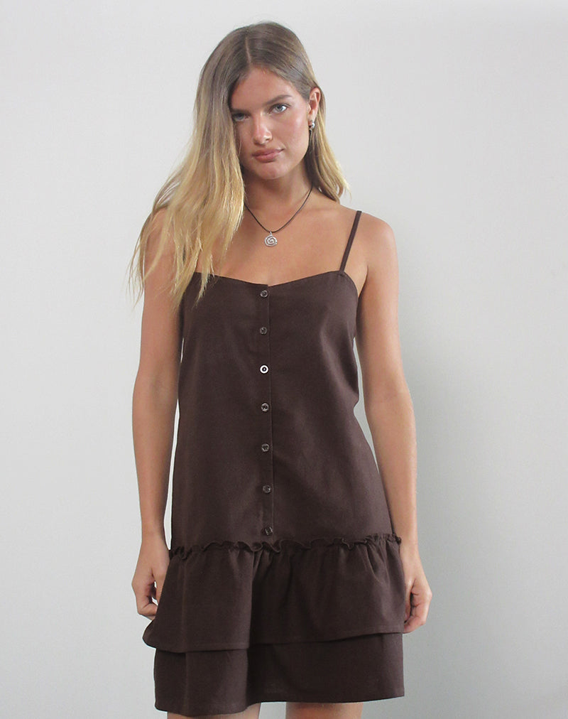 Image of Mailina Minikleid aus Leinen mit Knopfleiste in Schokoladenbraun