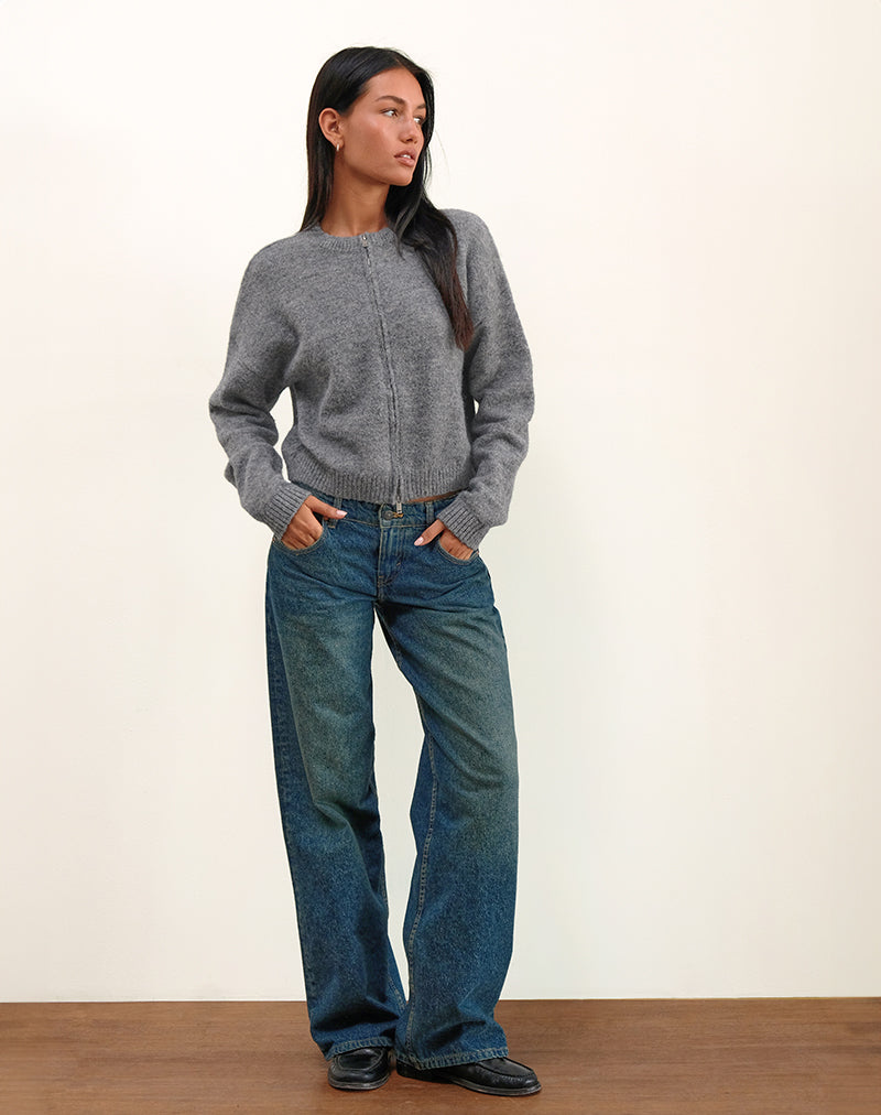 Image of Maira Zip Through Jacke in Knit Grau