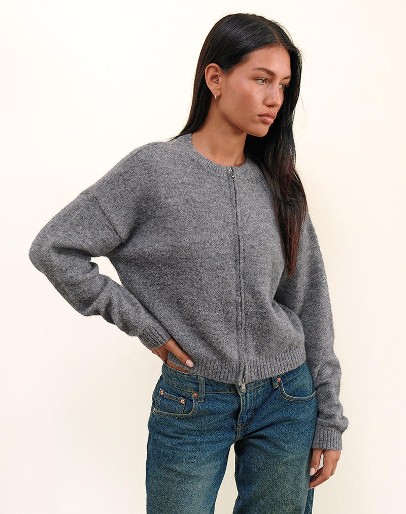 Image of Maira Zip Through Jacke in Knit Grau
