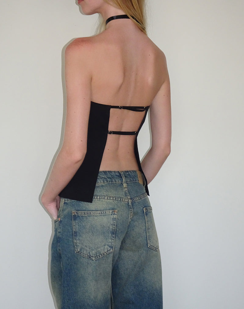 Mairi Longline-Bandeau-Top in Schwarz Tailoring