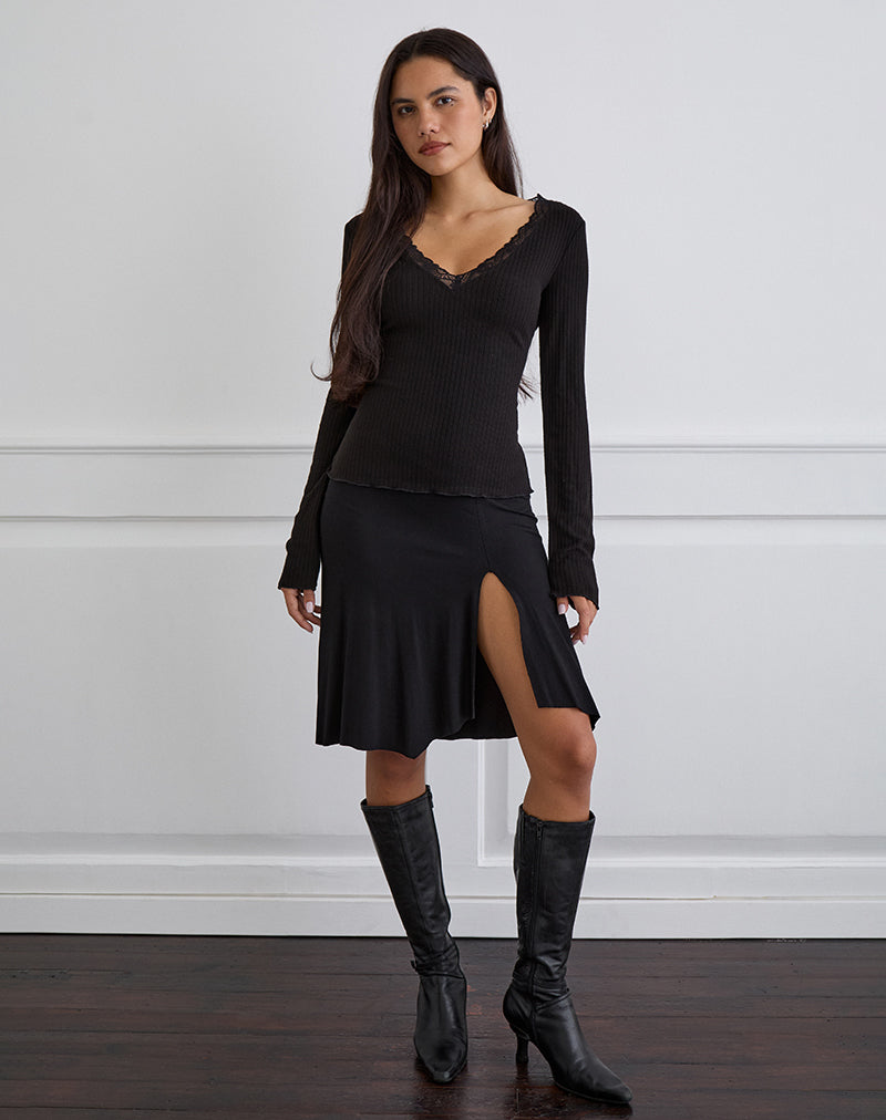 Image of Maivi Langärmeliges Top in Schwarz mit Spitzenbesatz
