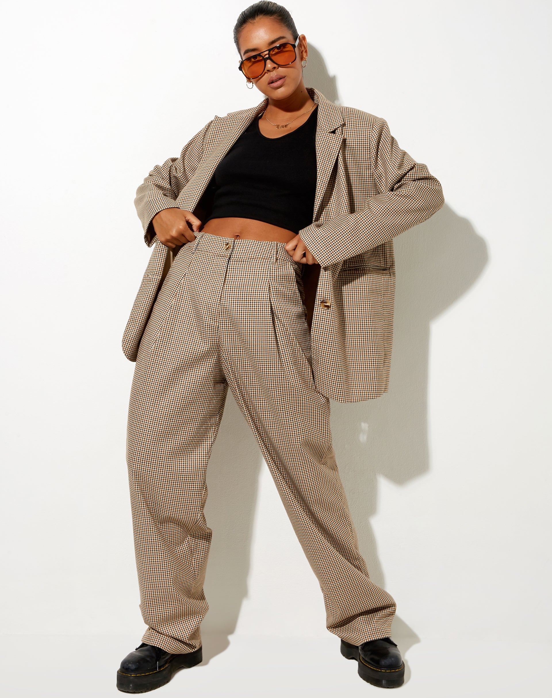 Image of Maiwa Blazer in kleinem Karo Braun