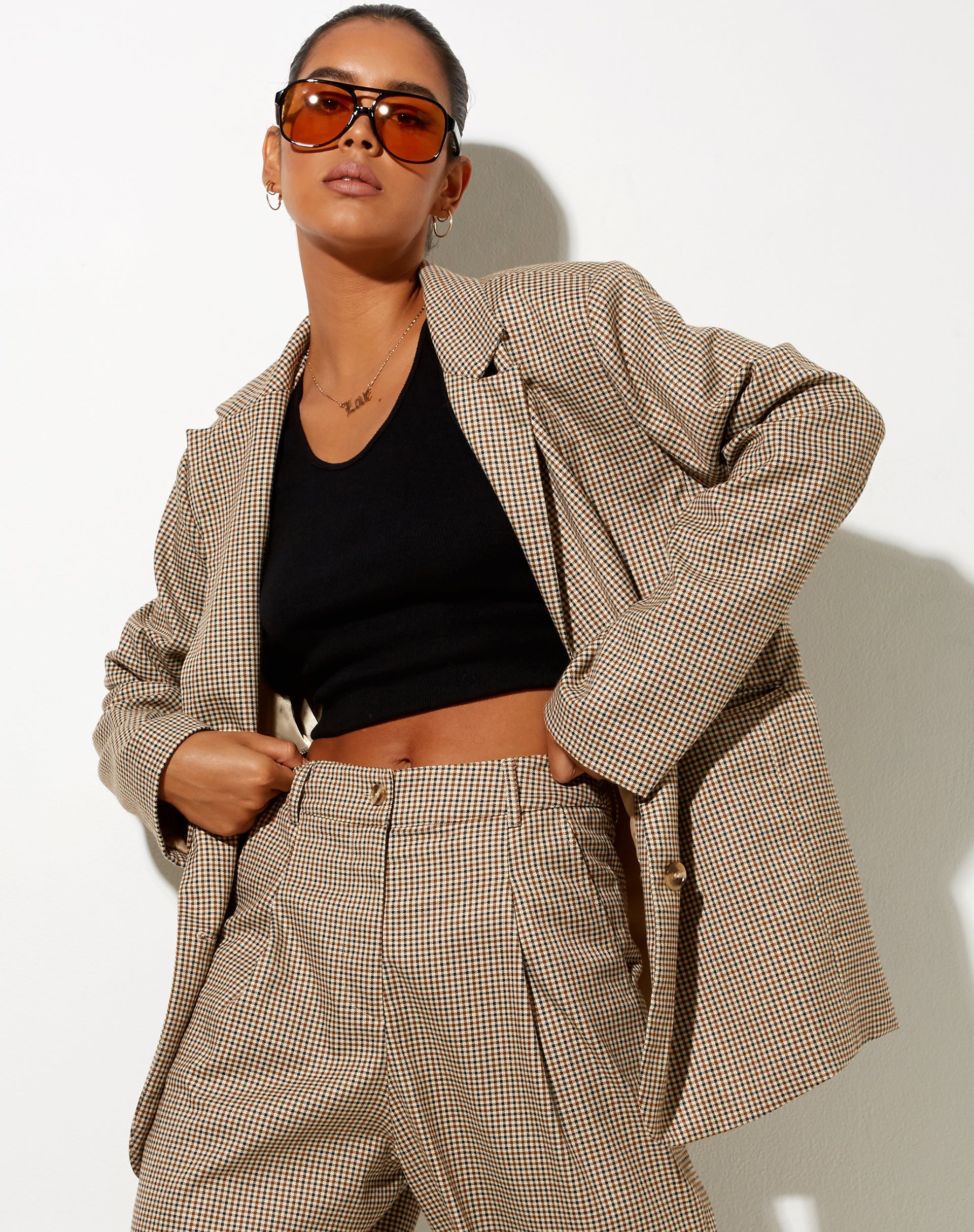 Image of Maiwa Blazer in kleinem Karo Braun