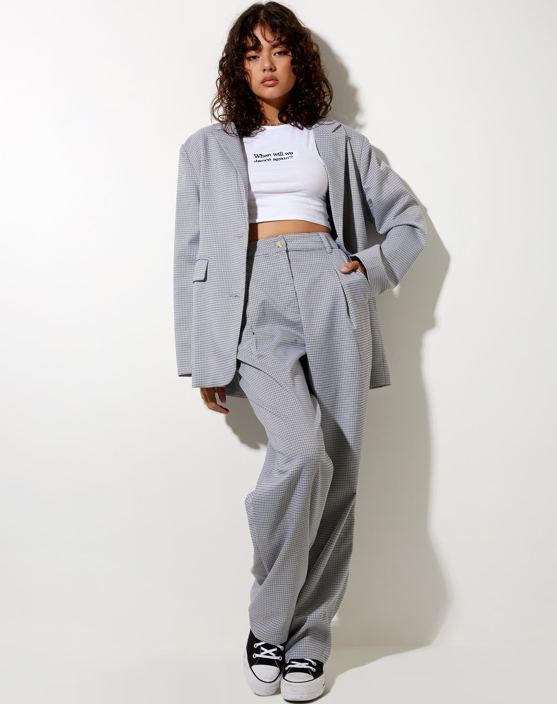 Image of Maiwa Blazer in kleinem Karo Schwarz Grau