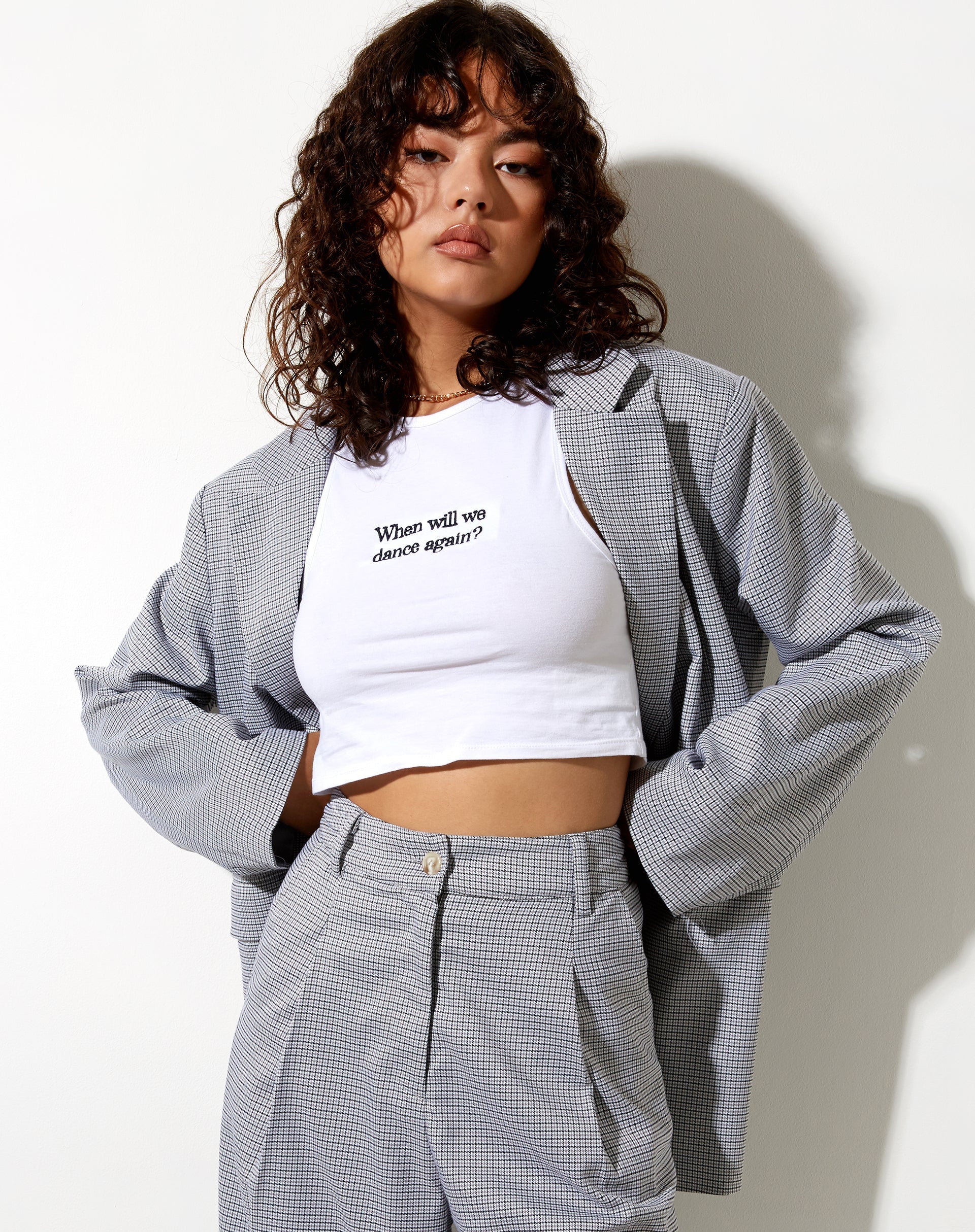 Image of Maiwa Blazer in kleinem Karo Schwarz Grau