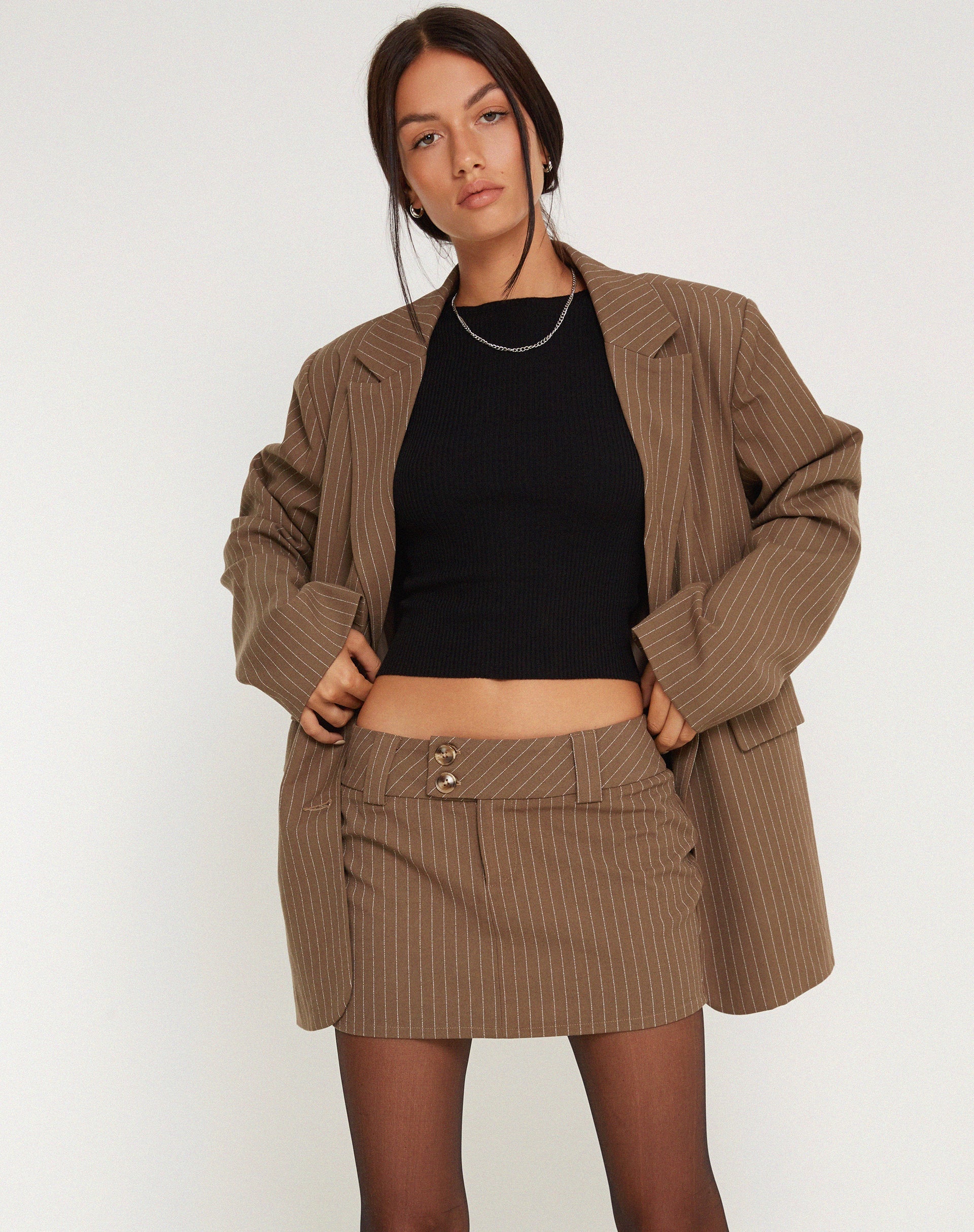 Bild von Maiwa Blazer Nadelstreifen Braun