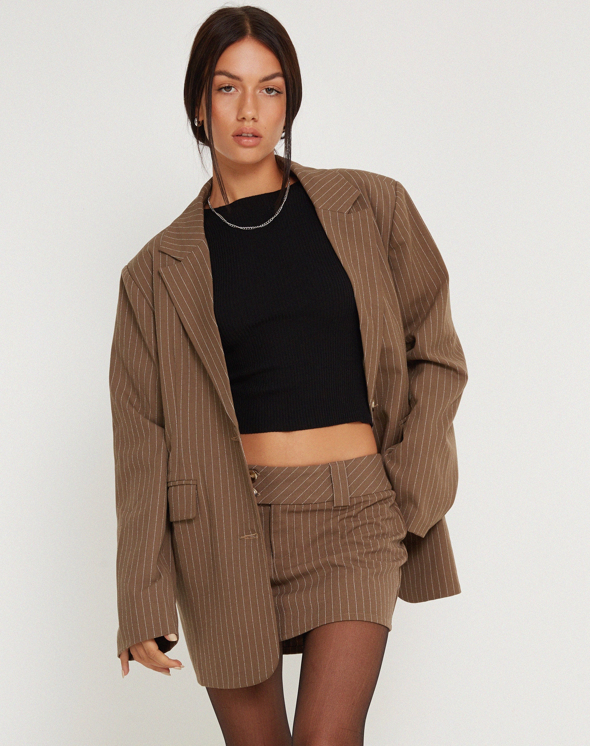 Bild von Maiwa Blazer Nadelstreifen Braun
