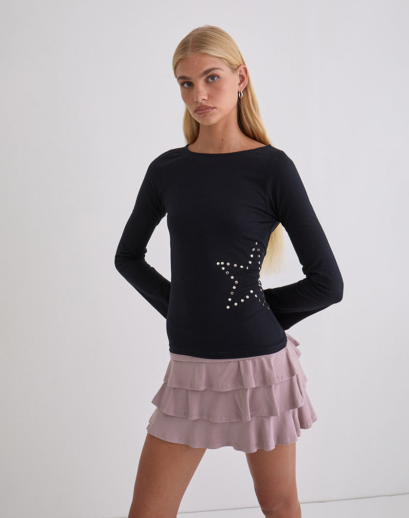 Malakai Long Sleeve Top in Star Stud Black