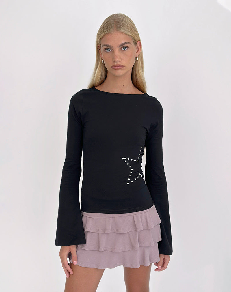 Image of Malakai Long Sleeve Top in Star Stud Black