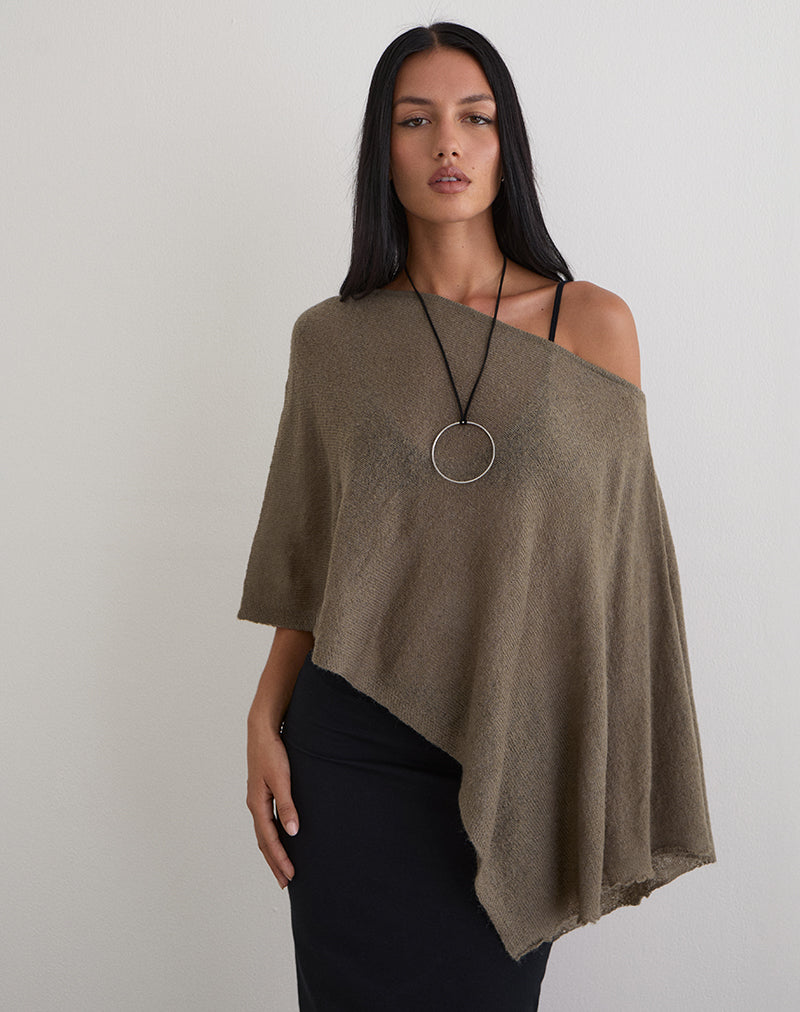 Bild von Maliha Poncho aus transparentem Strick in Taupe