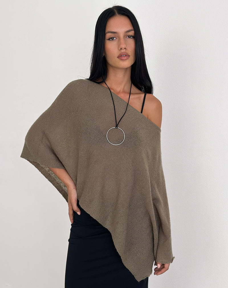 Maliha Poncho aus transparentem Strick in Taupe