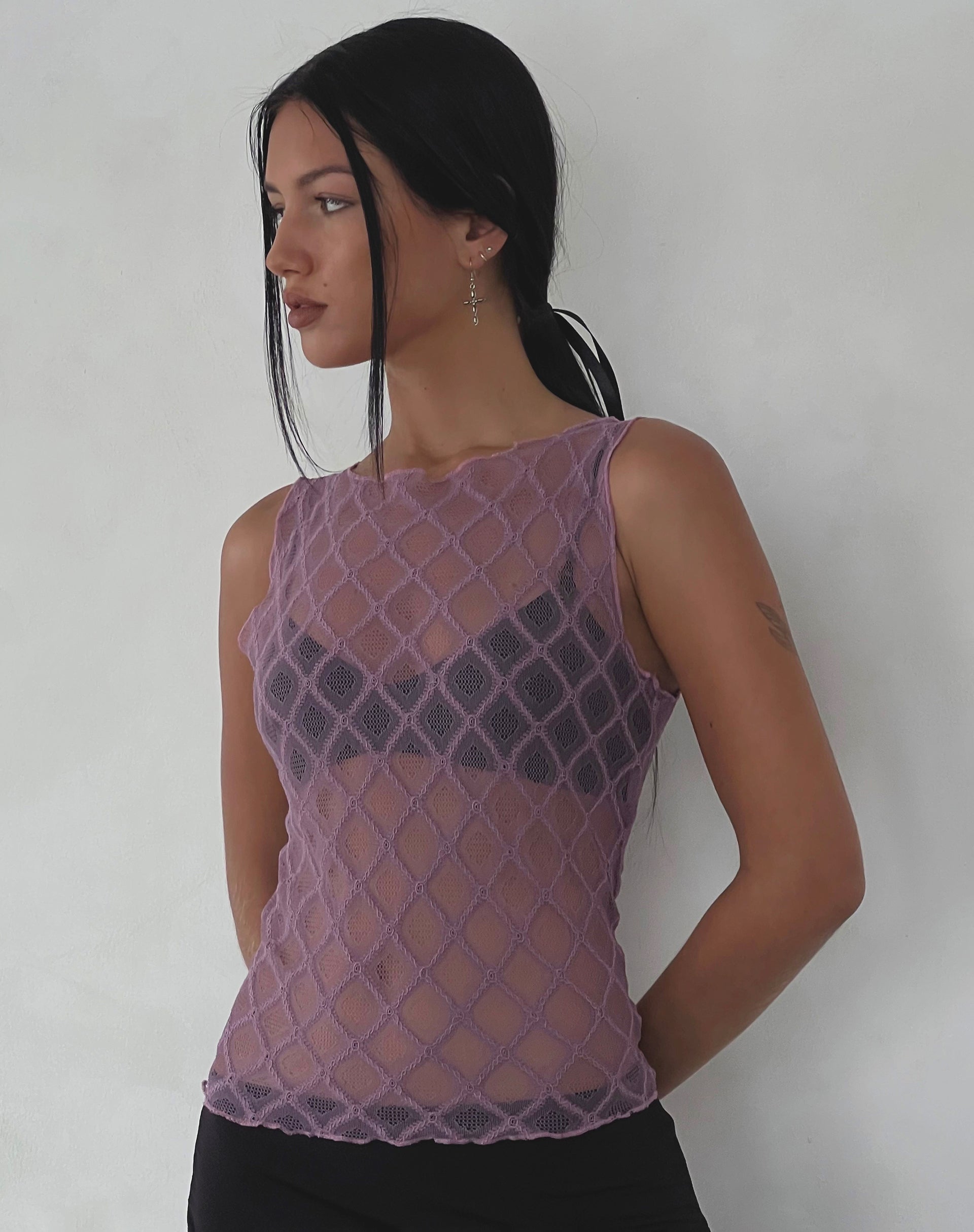 Image of Maloe Spitze gemustertes Tank Top in Mauve