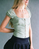 Image of Malsa Scoop Knopfbluse in Teal Check