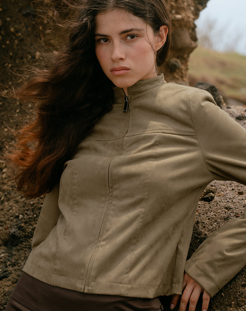 Mandy Jacke aus Wildlederimitat Walnuss