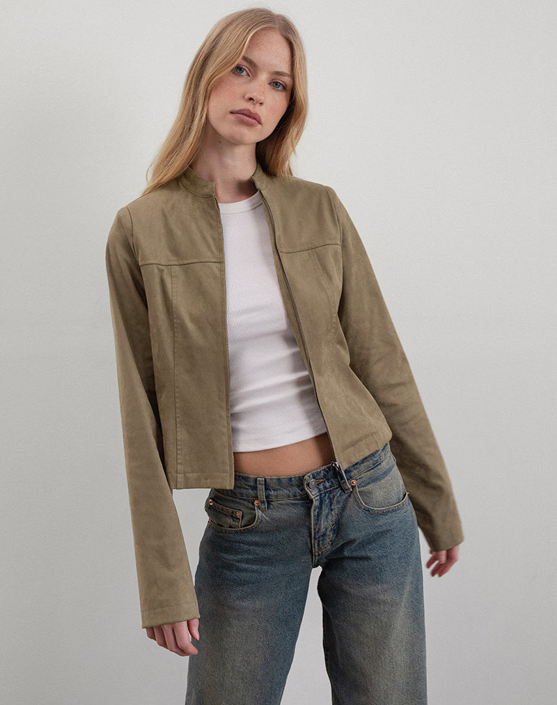 Mandy Jacke aus Wildlederimitat Walnuss