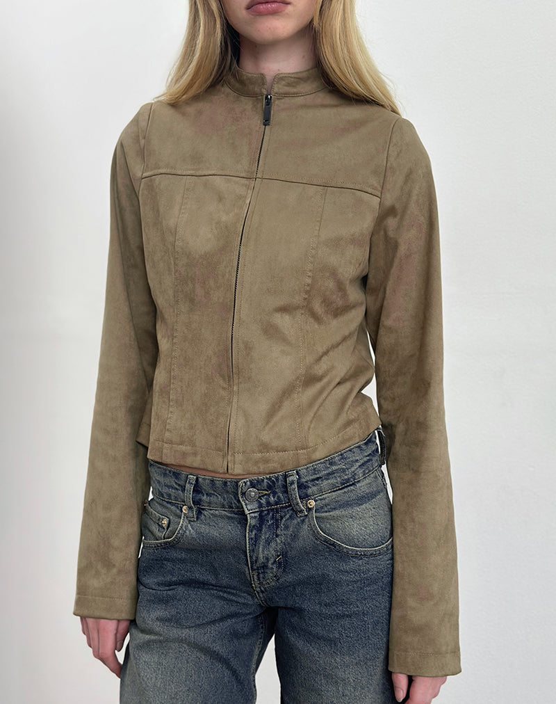 Mandy Jacke aus Wildlederimitat Walnuss