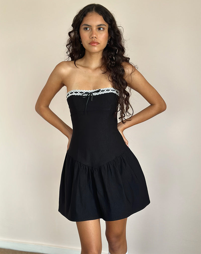 Image of Manisha Minikleid in Schwarz mit weißem Saum
