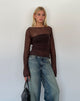 Image of Manon Langärmeliges durchsichtiges Stricktop in Schokoladenbraun