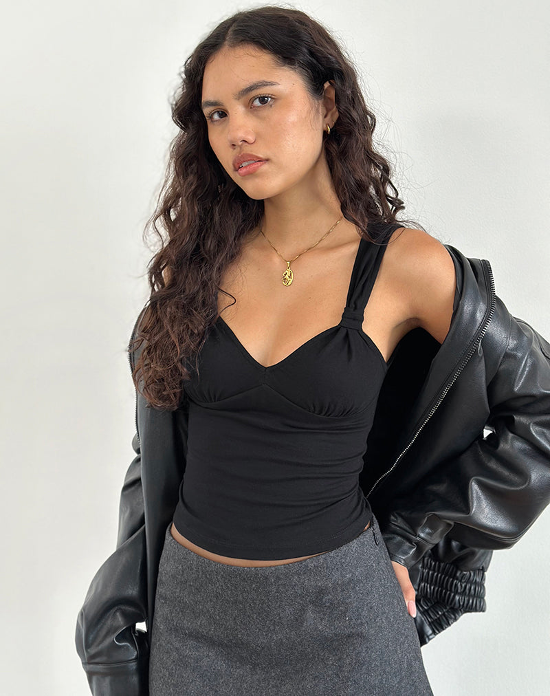 Image of Mantha Knoten-Schulter-Top in Schwarz