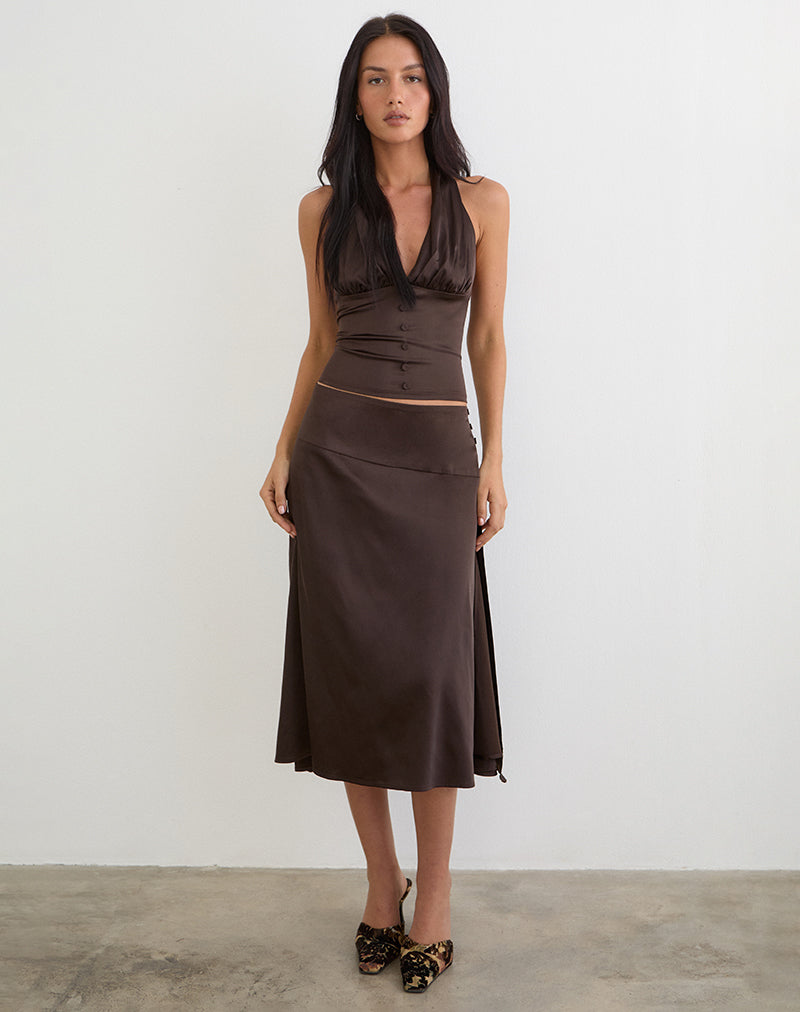 Bild des Manyala Midi-Rocks aus dunkelbraunem Satin