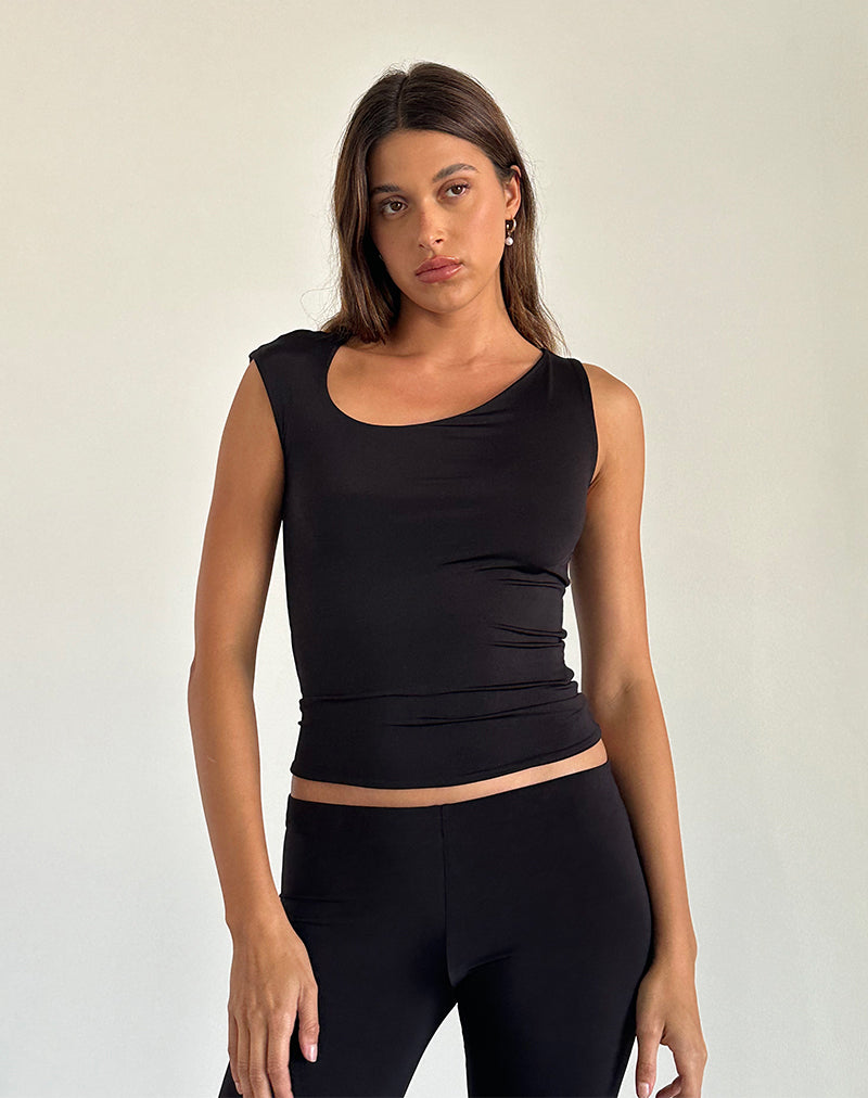 Marcie Asymmetrisches Oberteil in glattem Schwarz
