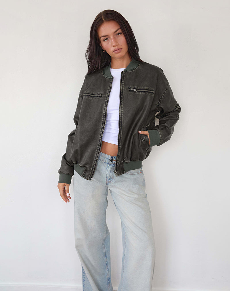 Marco Distressed Bomberjacke in PU Charcoal