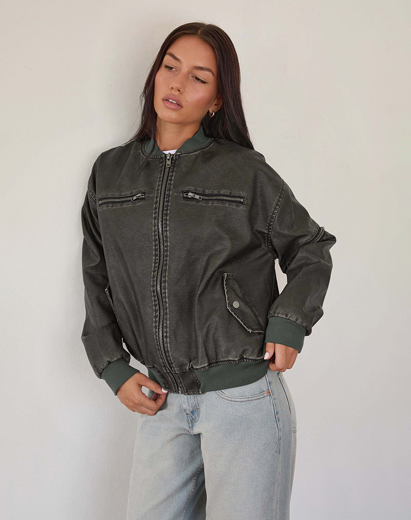 Bild von Marco Distressed Bomber Jacket in PU Charcoal