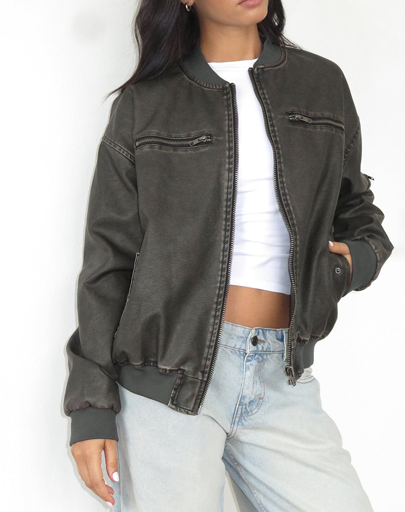 Bild von Marco Distressed Bomber Jacket in PU Charcoal