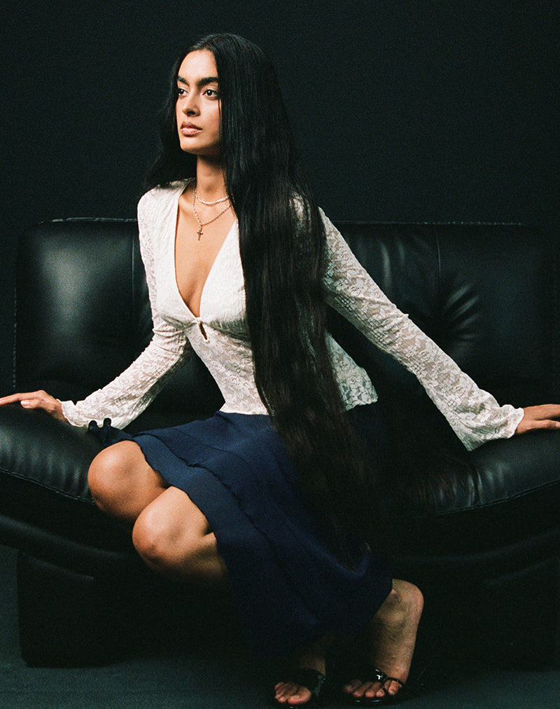 Image of Marella Midi Skirt in Chiffon Blue Graphite