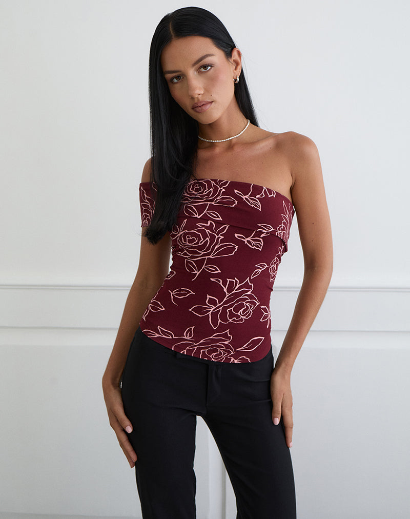 Bild von Marga One Shoulder Top in Outline Rose Maroon