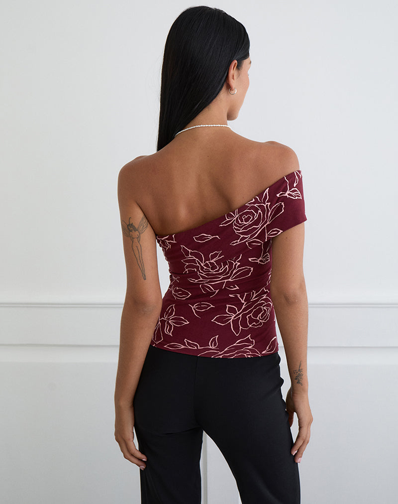 Bild von Marga One Shoulder Top in Outline Rose Maroon