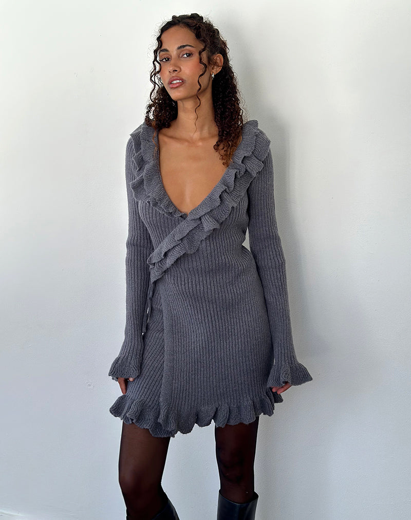 Marianna Langärmeliges gestricktes Minikleid in Dunkelgrau
