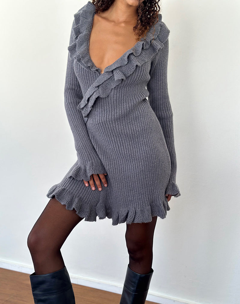 Image of Marianna Langärmeliges gestricktes Minikleid in Dunkelgrau