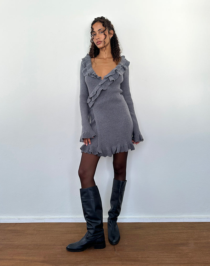 Image of Marianna Langärmeliges gestricktes Minikleid in Dunkelgrau