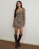 Image of Mariko Kleid in Braun und Rosa Polka Flower Chiffon