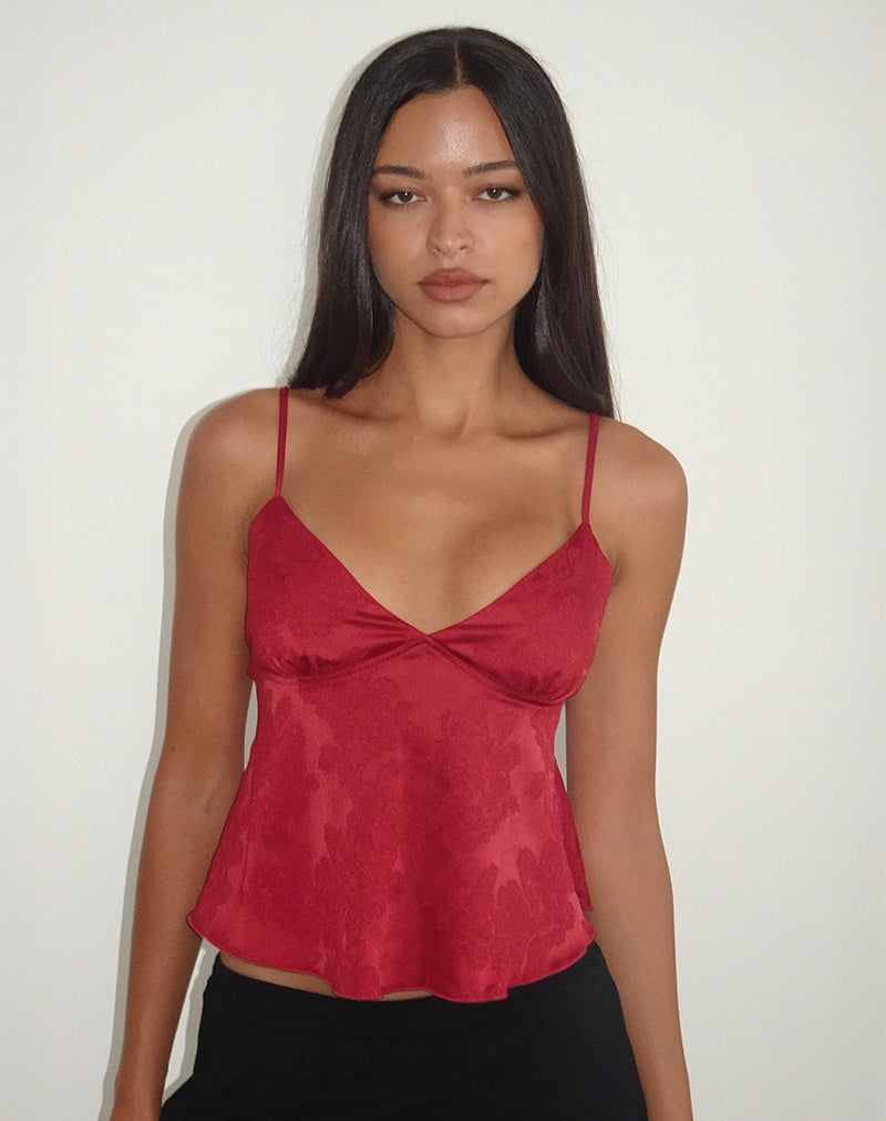 Image of Marinda Top aus Satin Jacquard Burgundy