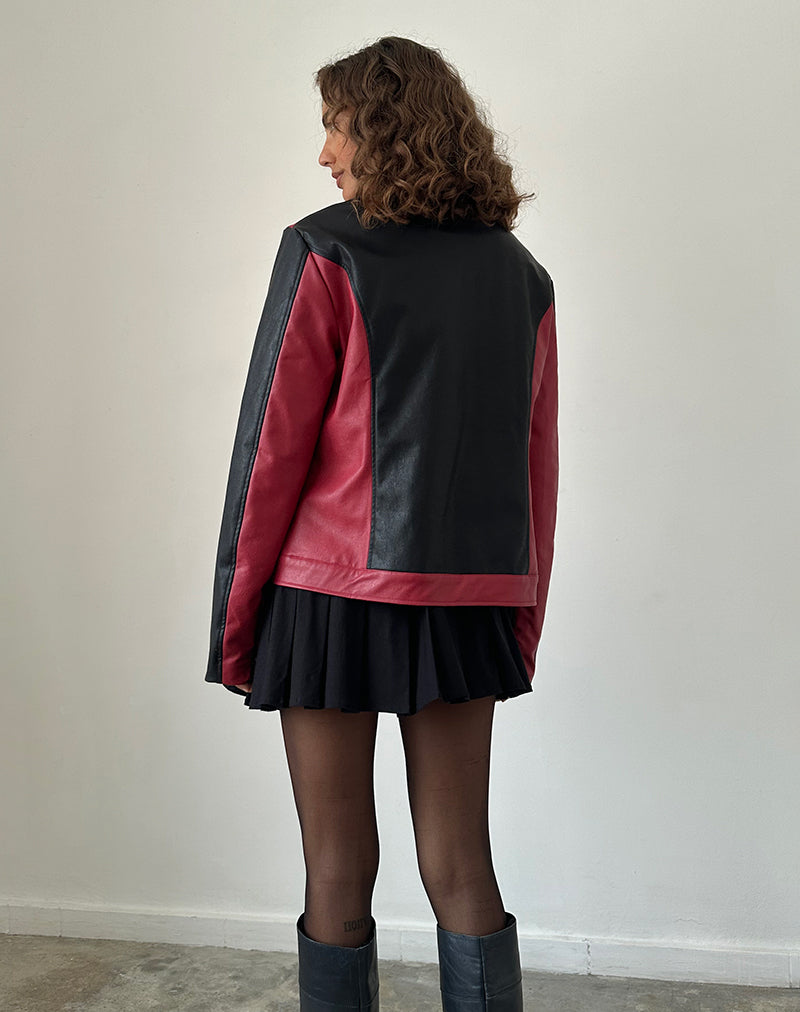 Image of Marion PU Bikerjacke in Rot mit schwarzen Einsätzen