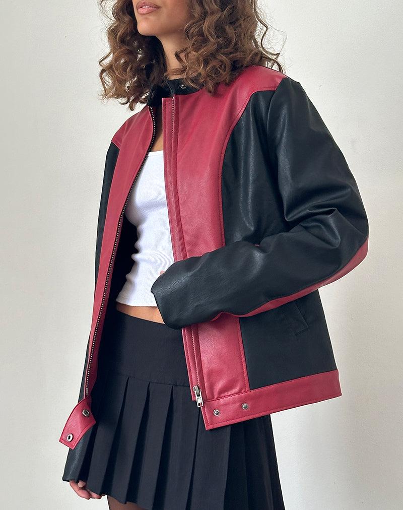 Image of Marion PU Bikerjacke in Rot mit schwarzen Einsätzen