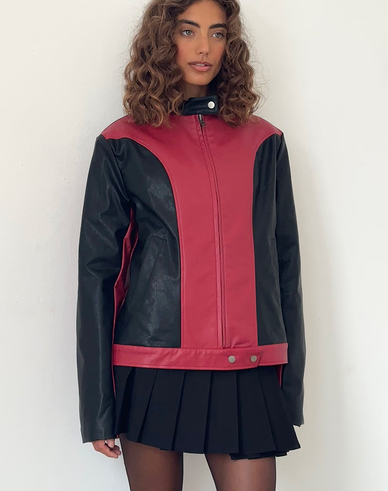 Image of Marion PU Bikerjacke in Rot mit schwarzen Einsätzen