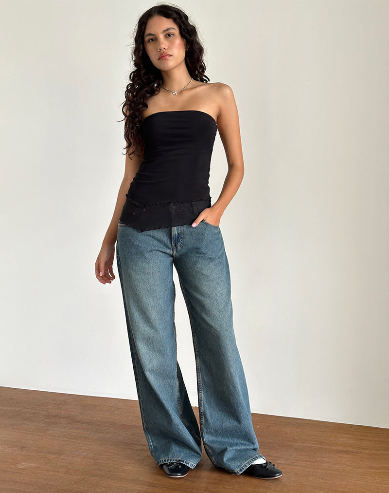 Image of Marissa Asymmetrisches Langarm-Top in Schwarz