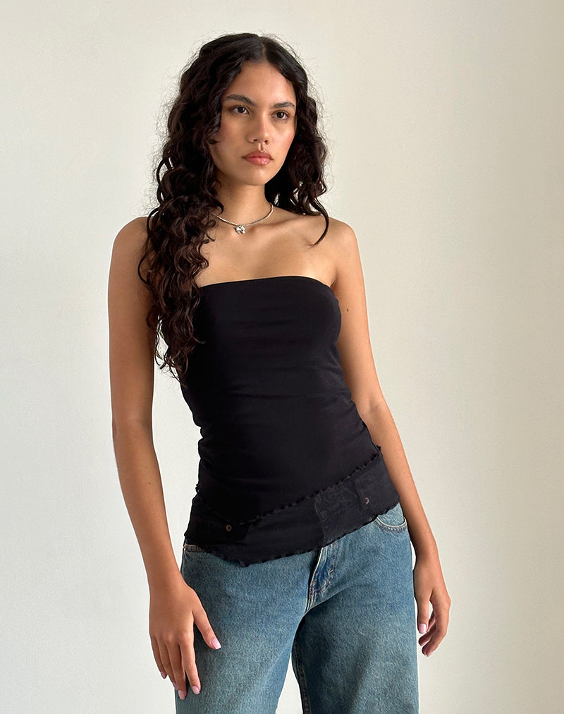 Marissa Asymmetrisches Langarm-Top in Schwarz