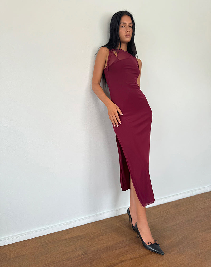 Marlo Asymmetrisches Midikleid in Burgunderrot